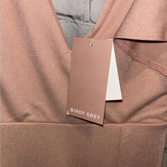 Birdy Grey Crepe Dress Dusty Rose Formal Sode Slit Ruffle Sleeve Women’s Sz XS - Picture 7 of 8